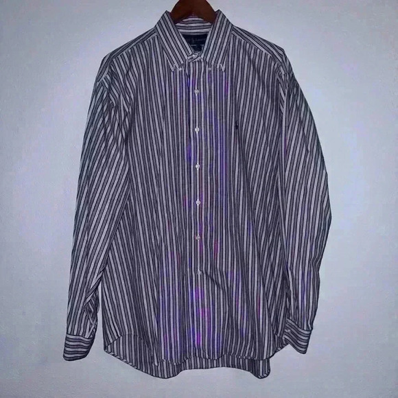 Ralph Lauren Button Down Collard Dress Shirt, Size L, Blue & White Striped - Picture 1 of 12